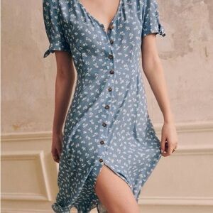 Sezane Vic Blue Floral Dress